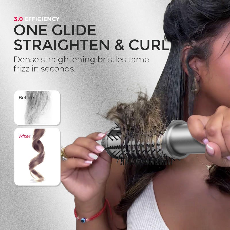 TYMO STYLUX PRO Thermal Brush Curling Brush, 1.5 Inch Blowout Heated Round Volumizer, Hair Straightener and Curler 2 in 1, 800M Negative Ion for Smoother, LCD Display, 5 Temp, Dual Voltage, Gray - Image 3