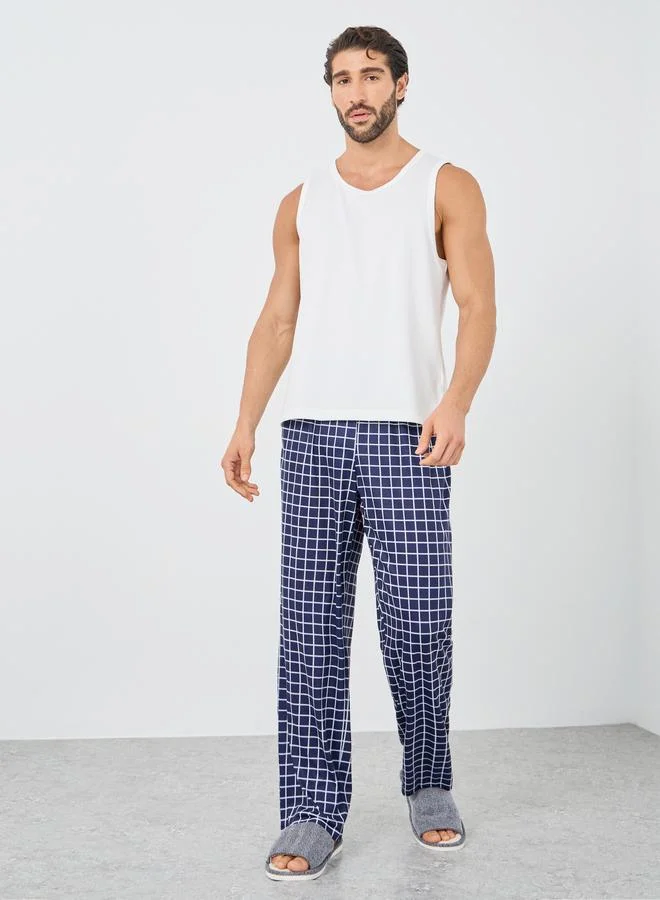 Styli Styli Navy Blue Checkered Pyjama with Elastic Waist