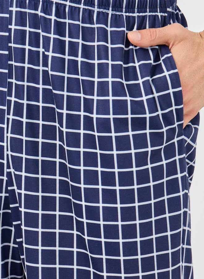 Styli Styli Navy Blue Checkered Pyjama with Elastic Waist