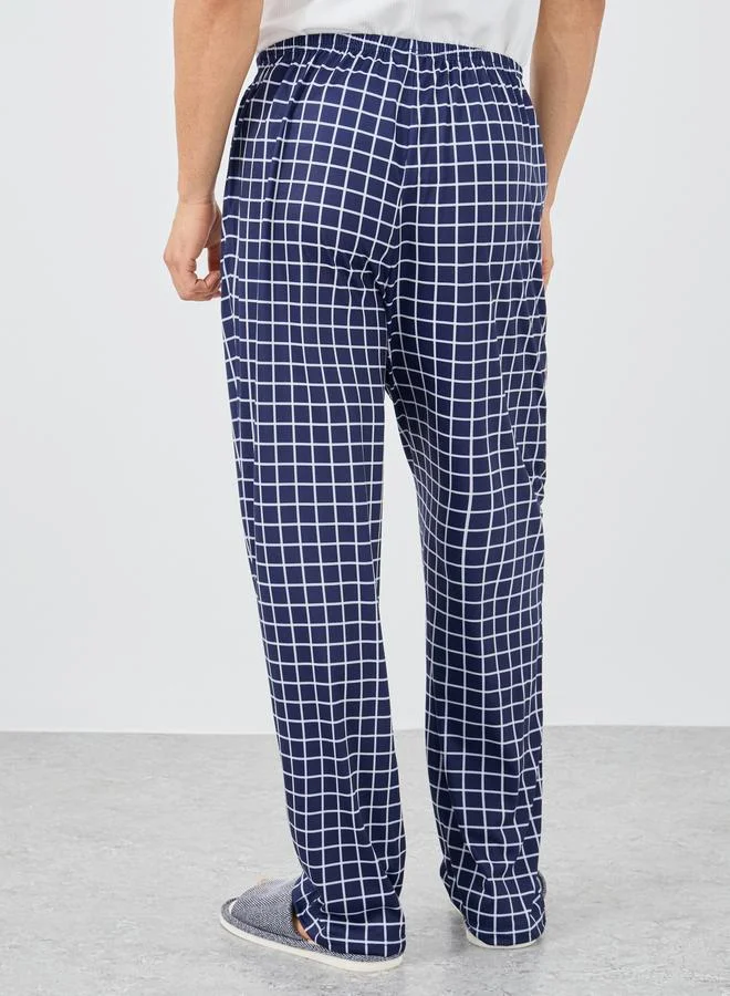 Styli Styli Navy Blue Checkered Pyjama with Elastic Waist
