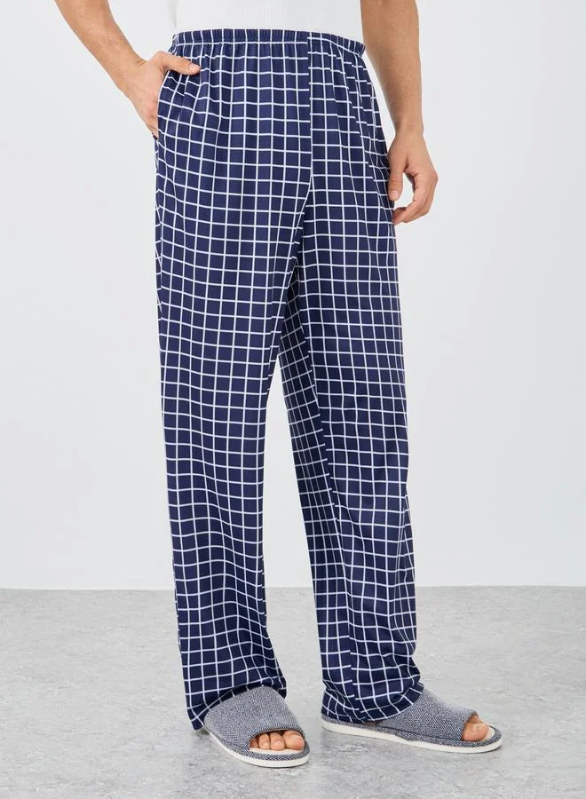 Styli Styli Navy Blue Checkered Pyjama with Elastic Waist
