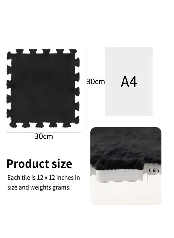 Plush Puzzle Foam Floor Mat For Kids Carpet Tiles Plush Puzzle Foam Floor Mat Plush Foam Floor Mat Square  Thick Interlocking Fluffy Tiles With Border Square Rug  Soft Climbing Carpet Mats Area Rug (Black) - Image 2