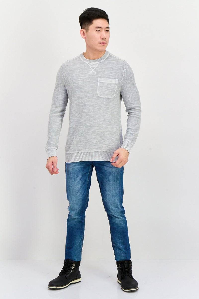TRUE GRIT Men Crew Neck Long Sleeves Heather T-Shirt, Light Grey - Image 2