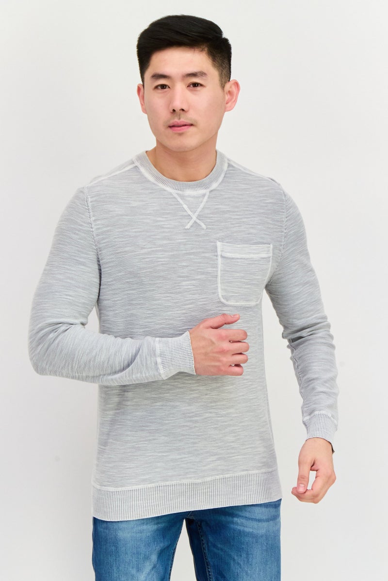 TRUE GRIT Men Crew Neck Long Sleeves Heather T-Shirt, Light Grey - Image 1