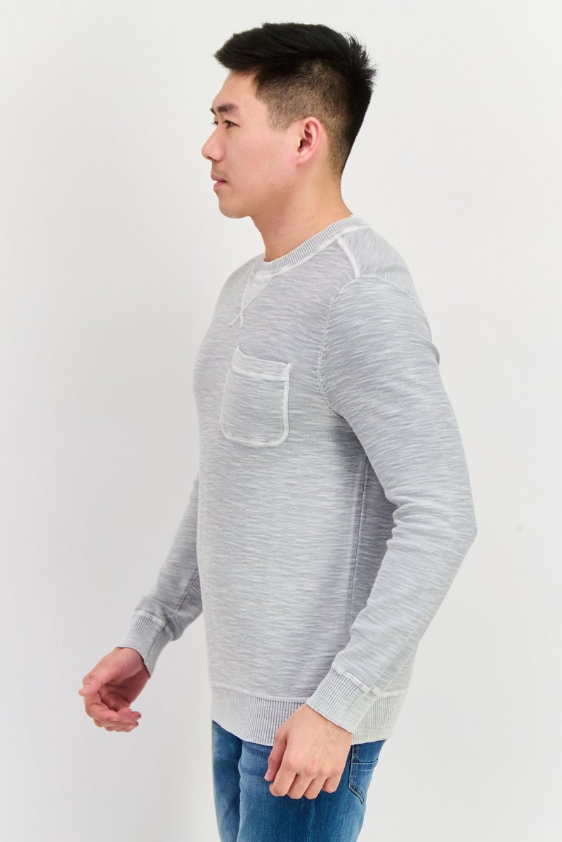 TRUE GRIT Men Crew Neck Long Sleeves Heather T-Shirt, Light Grey - Image 4