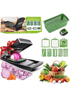 Vegetable Chopper, 12 in 1 Food Chopper Veggie Chopper Vegetable Cutter Onion Chopper Vegetable Slicer Mandolin Slicer for Kitchen Vegetable Chopper with Container 8 Blades Garlic Chopper Slicer