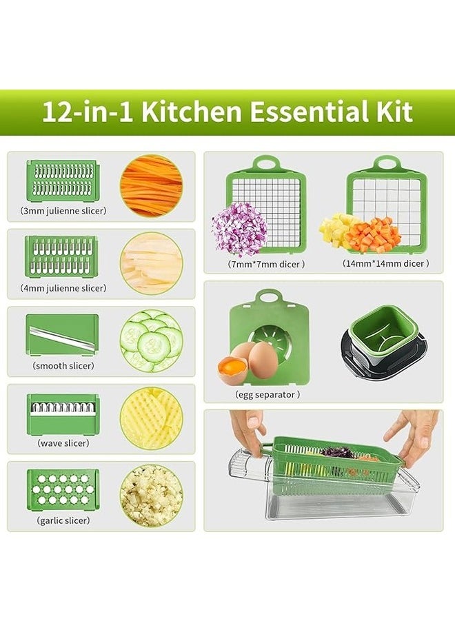 Generic - Vegetable Chopper, 12 in 1 Food Chopper Veggie Chopper Vegetable Cutter Onion Chopper Vegetable Slicer Mandolin Slicer for Kitchen Vegetable Chopper with Container 8 Blades Garlic Chopper Slicer - Image 1