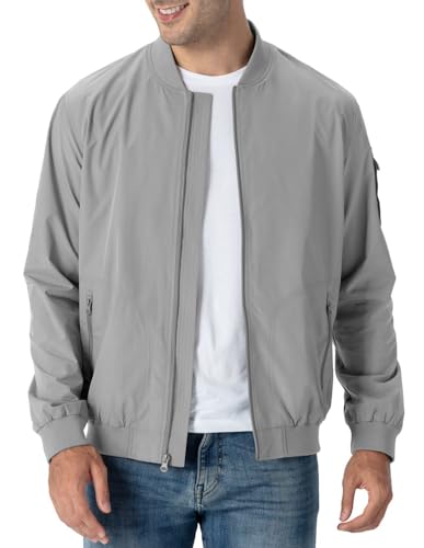 Rdruko Mens Lightweight Bomber Jacket Windproof Casual Fashion Windbreaker JacketLight Grey US XXXL - Image 1