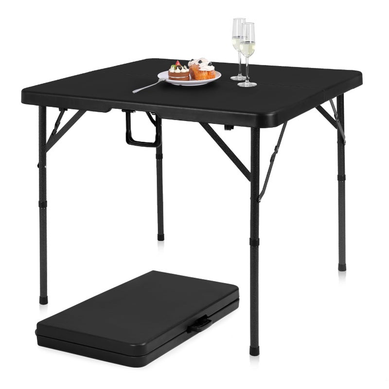 pollilar 34" Folding Card Table Square Foldable Table Plastic Portable with Detachable Legs, Dual Height Adjustable, Heavy-Duty Indoor Outdoor Dining, Game, Picnic, Mahjong Tables-Black - Image 1