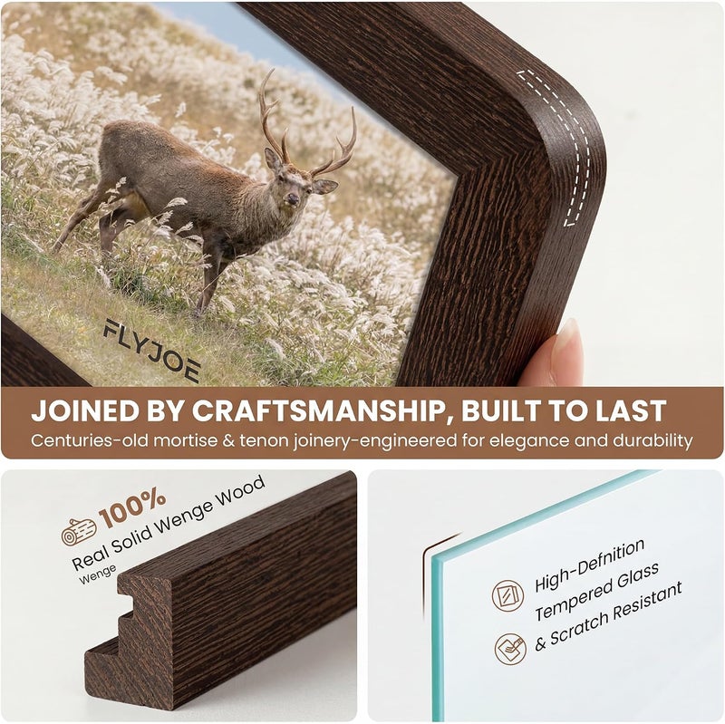 FLYJOE 12x16 Picture Frame,Natural Solid Wenge Wood 12 x 16 Photo Frame with HD Tempered Glass,Handcrafted Rounded Corner 12 by 16 Wooden Frames Matted to 8.5x11,12x16 Frame Wall Decor for Art,Family,Wedding - Image 2