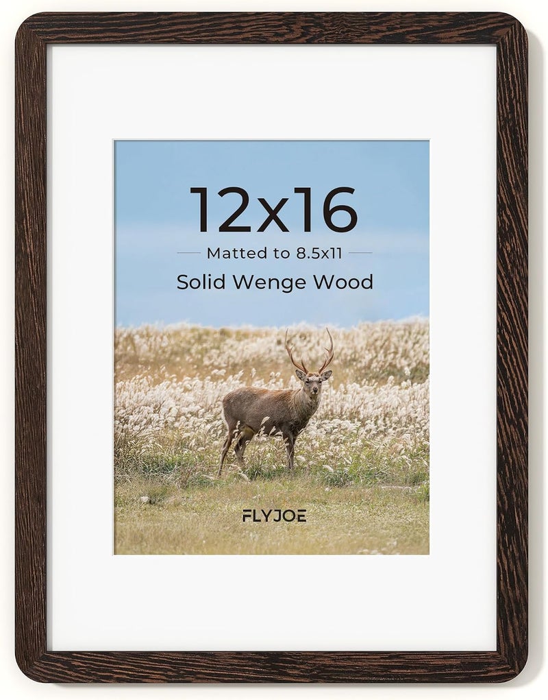 FLYJOE 12x16 Picture Frame,Natural Solid Wenge Wood 12 x 16 Photo Frame with HD Tempered Glass,Handcrafted Rounded Corner 12 by 16 Wooden Frames Matted to 8.5x11,12x16 Frame Wall Decor for Art,Family,Wedding - Image 1