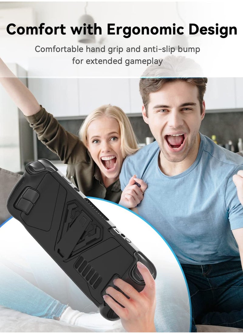 SYOSI - Protective Case for Steam Deck with Kickstand, Accurate Cutouts TPU Cover for Steam Deck, Anti-Slip Comfort Shockproof Protector Grip Shell for Steam Deck Black - Image 1