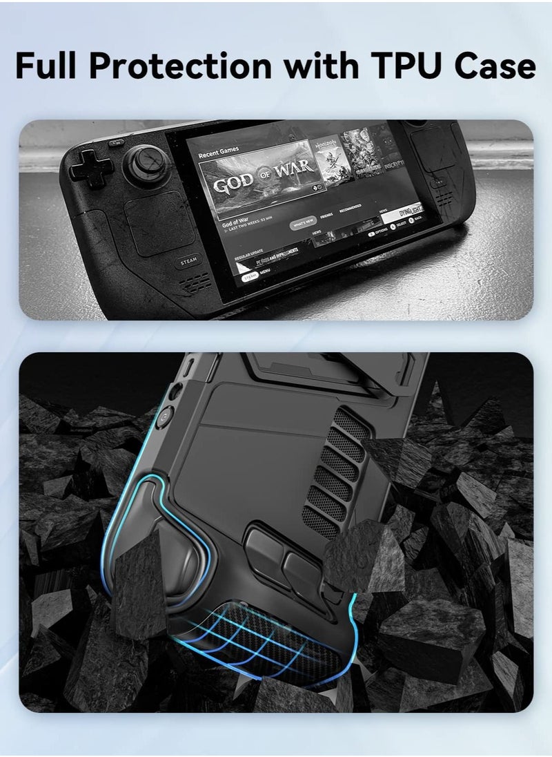 SYOSI - Protective Case for Steam Deck with Kickstand, Accurate Cutouts TPU Cover for Steam Deck, Anti-Slip Comfort Shockproof Protector Grip Shell for Steam Deck Black - Image 1