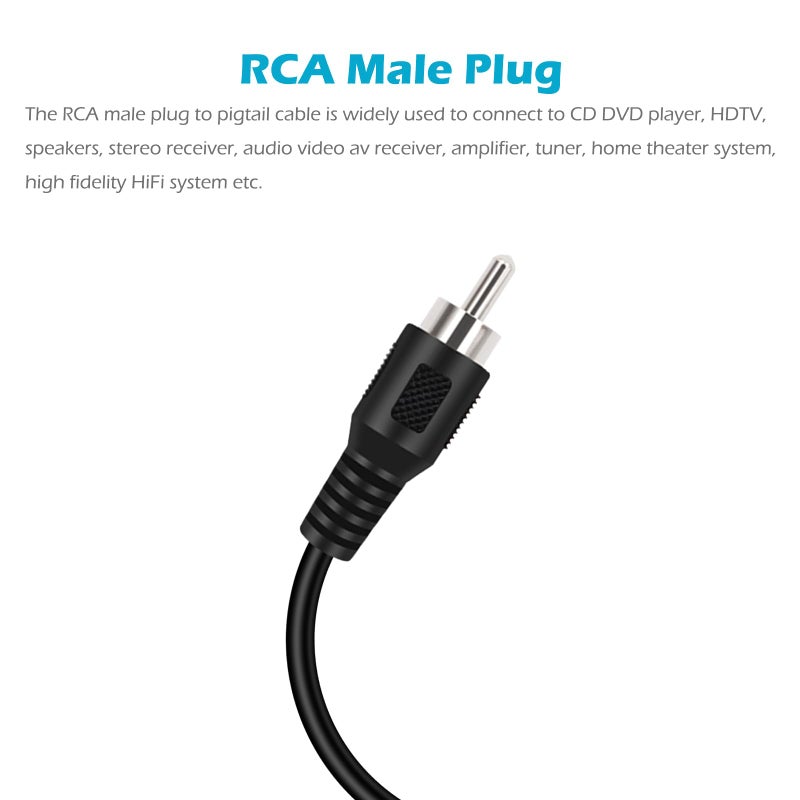 Fancasee 2-Pack RCA Male Plug to Speaker Wire Bare Wire Pigtail Connector Adapter Repair Audio Video RCA Jack Cable for AV Receiver Speaker TV Subwoofer Amplifier - Image 2