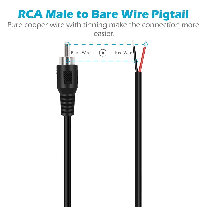 Fancasee 2-Pack RCA Male Plug to Speaker Wire Bare Wire Pigtail Connector Adapter Repair Audio Video RCA Jack Cable for AV Receiver Speaker TV Subwoofer Amplifier - Image 3