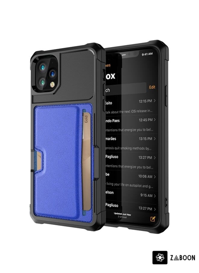 Green Tiger - For iPhone 11 Pro Max ZM02 Card Slot Holder Phone Case (Blue) - Image 1
