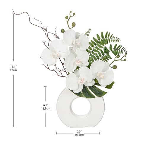 Briful Orchid Artificial Flowers 161 White Orchid Silk Flowers with Ceramic Vase Faux Orchid Arrangement for Home Office Table Centerpiece Indoor Decoration - Image 3