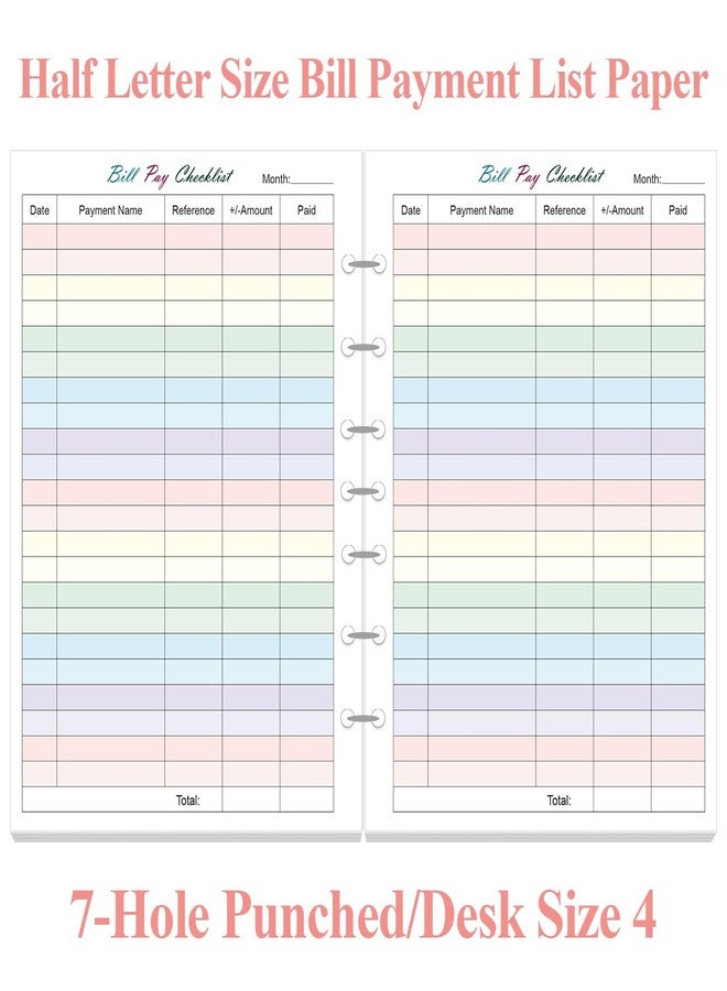 Yaridar Payment Checklist Refills Paper for Mini 3 or 7 Ring Binders - 50 Sheets/100 Pages Colorful Monthly Budget Forms, 7 Hole Punched/Desk Size 4, 100 gsm White Paper, 5.8" x 8.3" - Image 2