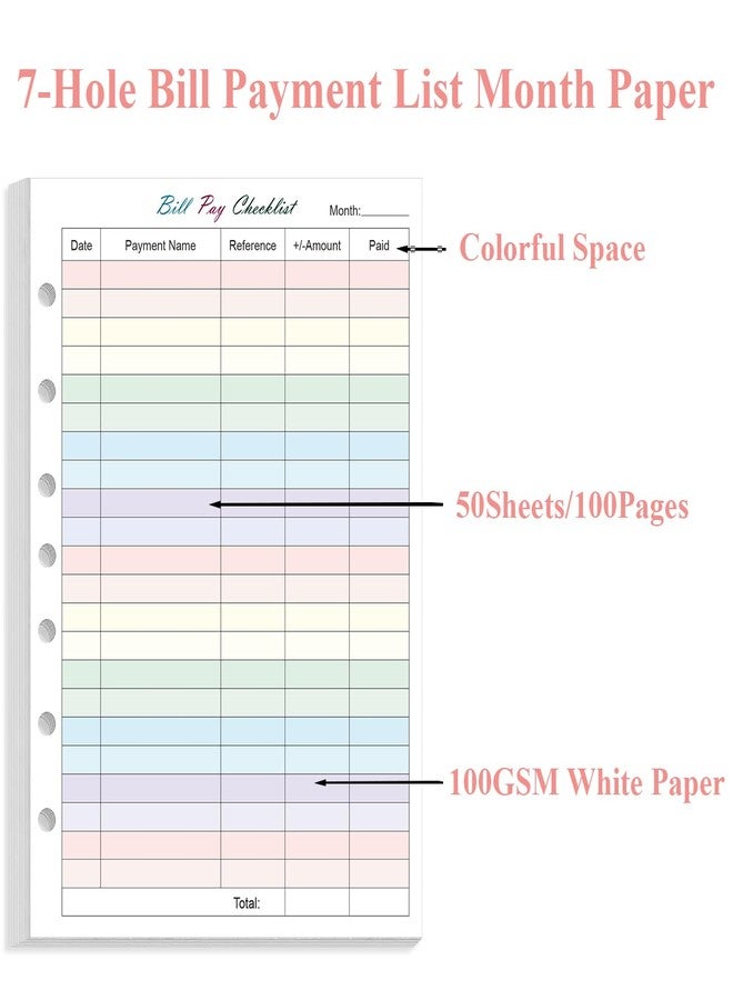 Yaridar Payment Checklist Refills Paper for Mini 3 or 7 Ring Binders - 50 Sheets/100 Pages Colorful Monthly Budget Forms, 7 Hole Punched/Desk Size 4, 100 gsm White Paper, 5.8" x 8.3" - Image 5