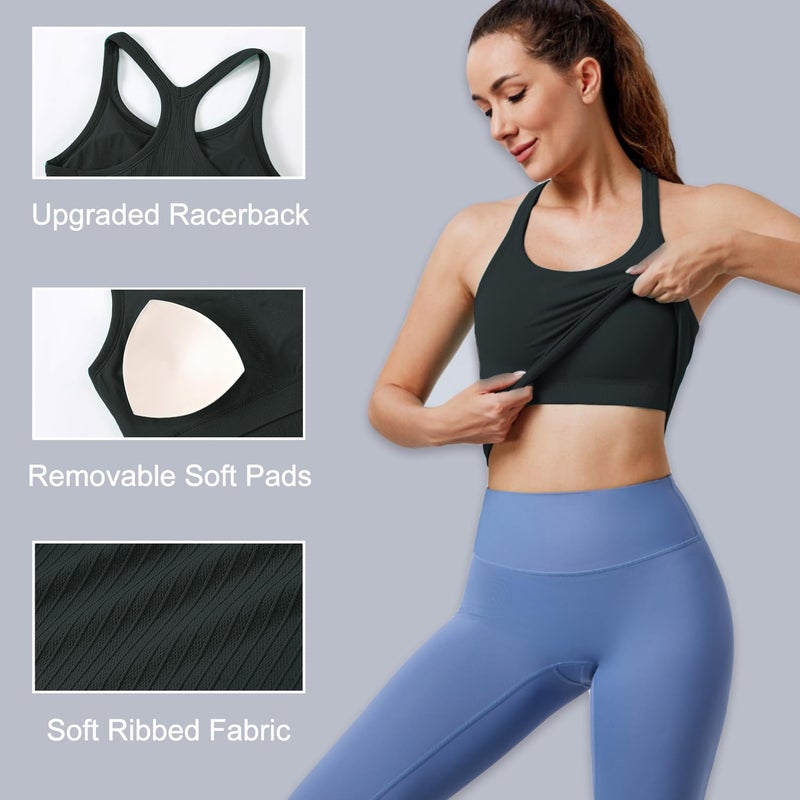 Evercute Women's 1/2/3 Pack Ribbed Workout Tank Tops with Built in Bra Racerback Seamless Crop Tank Tops Camisole Sport Tanks - Image 4