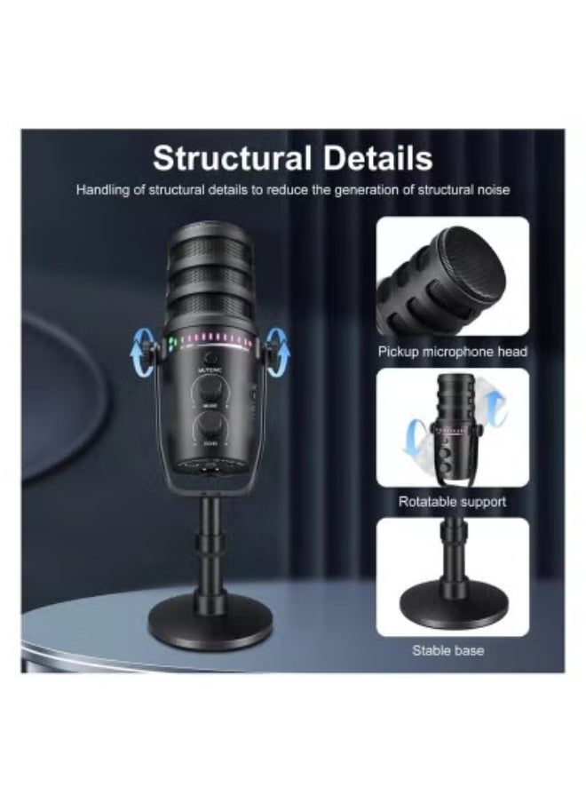 JAJEEK - USB/XLR Dynamic Microphone for PC Gaming, Streaming & Recording – KNVBN-555 | RGB Lighting, Real-Time Monitoring, One-Touch Mute, Cardioid Pickup, Studio-Quality Sound for YouTube, Discord, Podcasts - Image 1