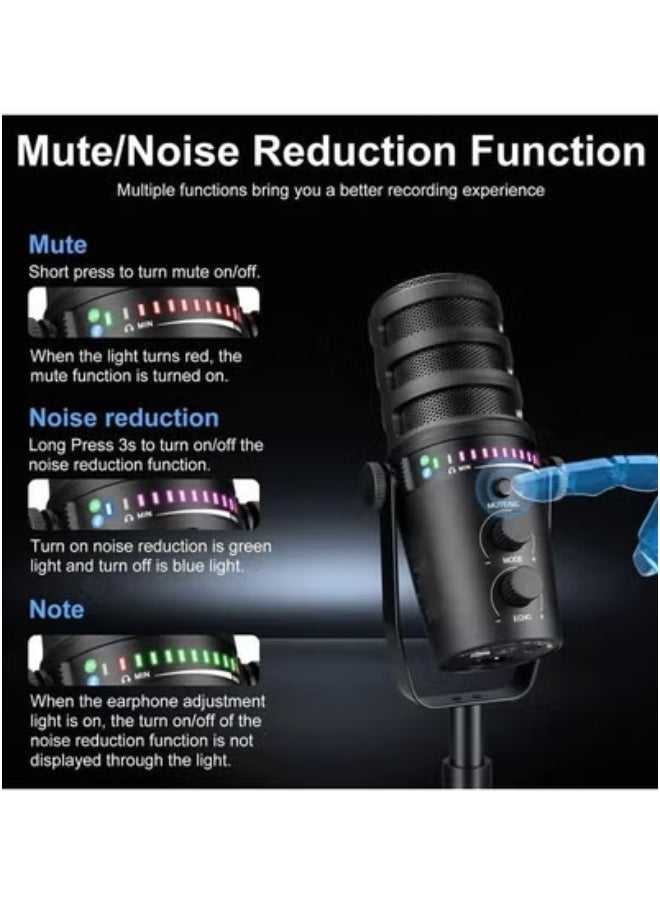 JAJEEK - USB/XLR Dynamic Microphone for PC Gaming, Streaming & Recording – KNVBN-555 | RGB Lighting, Real-Time Monitoring, One-Touch Mute, Cardioid Pickup, Studio-Quality Sound for YouTube, Discord, Podcasts - Image 1