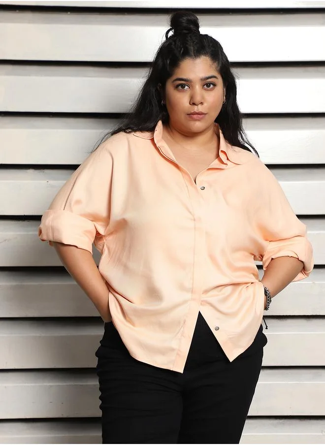 HIGH STAR Plus Size Boxy Casual Shirt with Button Placket by Styli