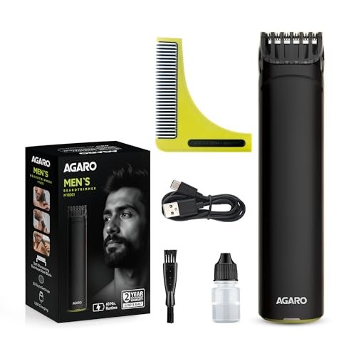 AGARO MT 8001 Beard Trimmer for Men, 60min Run Time, USB Charging, Fast Charge, 20 Length Setting, Rechargeable Battery, Black - Image 1