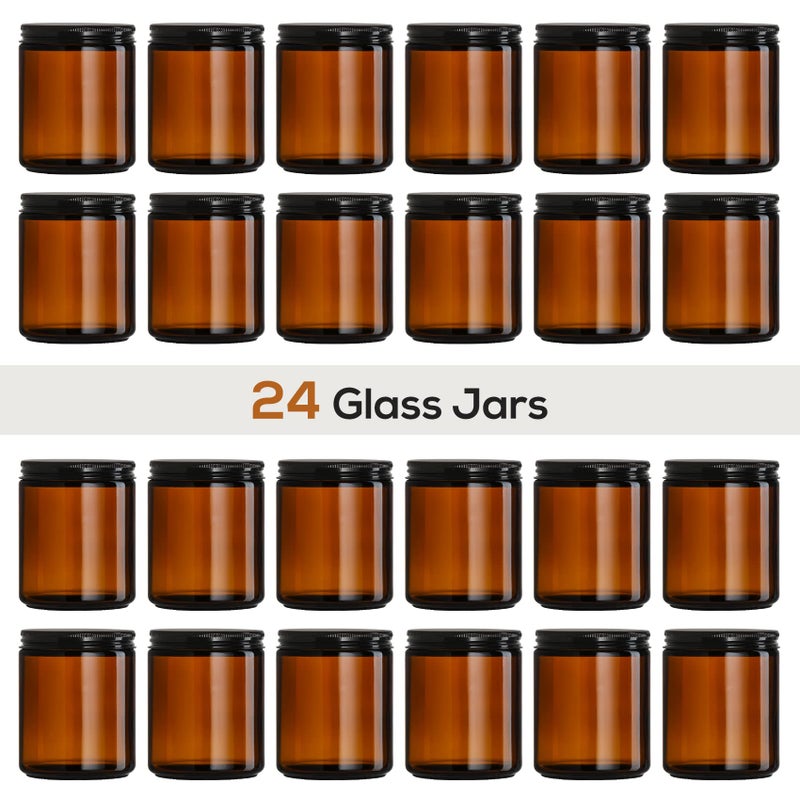 Aozita 24 Pack, 8 OZ Thick Amber Candle Jars for Making Candle - Round Glass Jars with Lids - Empty Food Storage Containers, Canning/Mason Jar For Spice, Powder, Liquid, Sample - Leakproof & Food Grade - Image 3