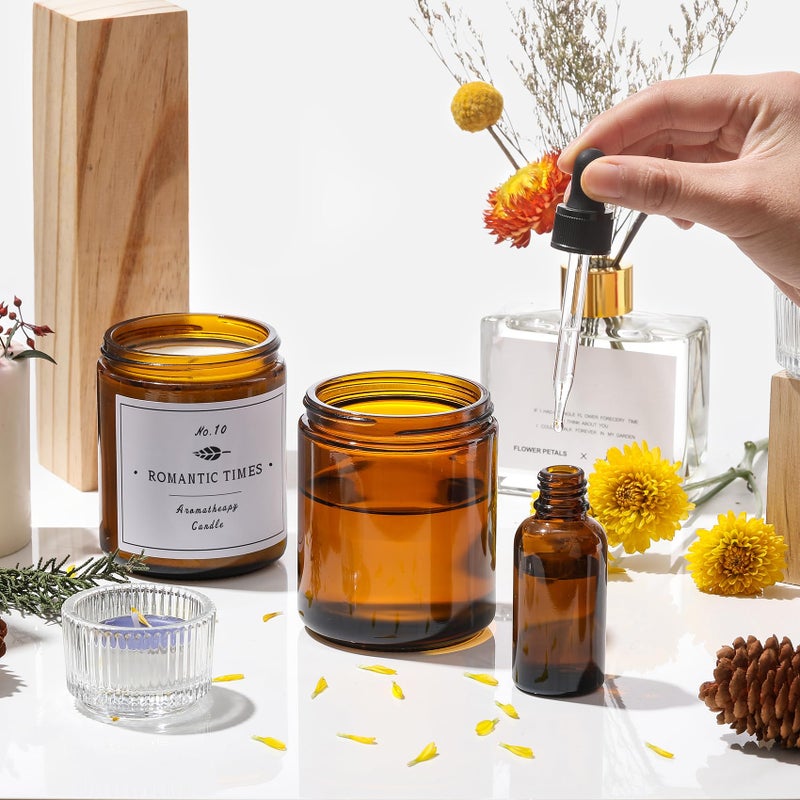 Aozita 24 Pack, 8 OZ Thick Amber Candle Jars for Making Candle - Round Glass Jars with Lids - Empty Food Storage Containers, Canning/Mason Jar For Spice, Powder, Liquid, Sample - Leakproof & Food Grade - Image 5