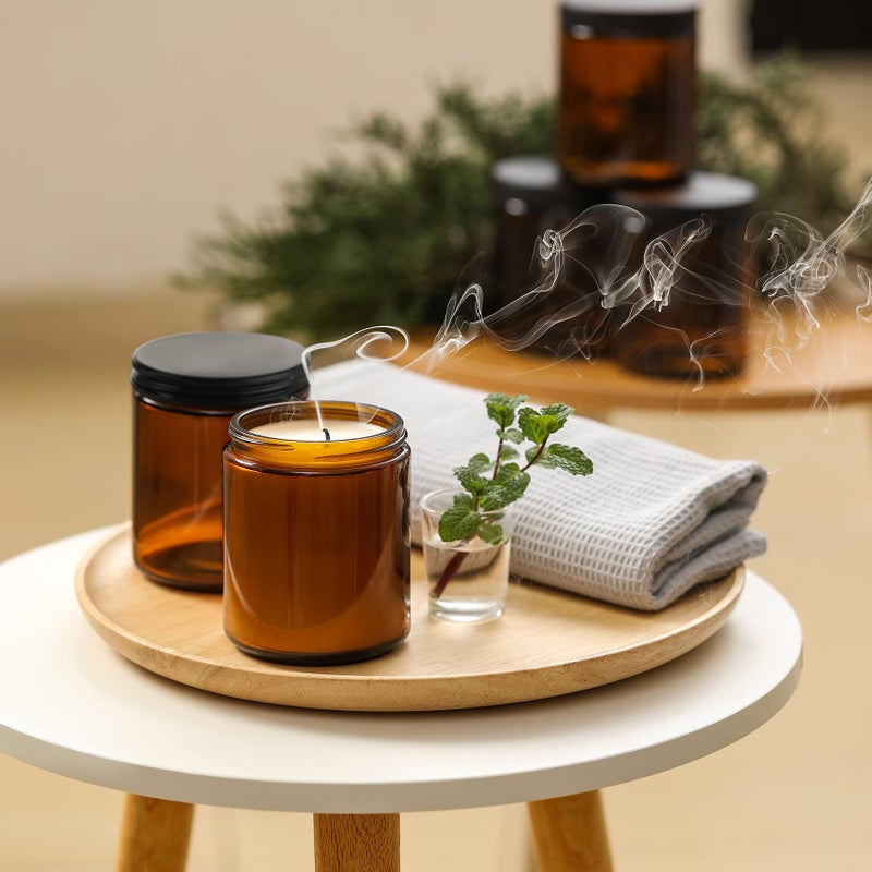Aozita 24 Pack, 8 OZ Thick Amber Candle Jars for Making Candle - Round Glass Jars with Lids - Empty Food Storage Containers, Canning/Mason Jar For Spice, Powder, Liquid, Sample - Leakproof & Food Grade - Image 4