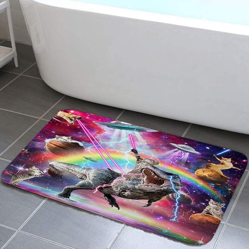 Grtuspr Cool Cat Dinosaur Bath Rug, 17x29 Inches, Purple, Non-Slip Kitchen & Bath rugs - Image 3