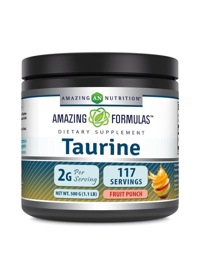 Amazing Nutrition Amazing Formulas Taurine 500 Grams (1.1 Lb) Powder Supplement | 2000 mg Per Serving | 111 Servings | Non-GMO | Gluten Free | Made in USA (Fruit Punch) - Image 1