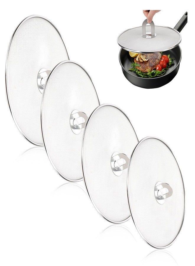 MOAMUN 4PCS Splatter Screen for Frying Pan, Stainless Steel Grease Splatter Guard, Hot Oil Splatter Screen with Foldable Knob, Ultra-Fine Mesh No Burns Keeps Kitchen Clean(8", 10", 11.5", 13") - Image 1