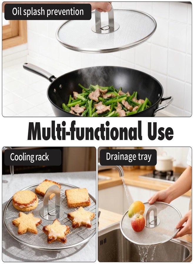 MOAMUN 4PCS Splatter Screen for Frying Pan, Stainless Steel Grease Splatter Guard, Hot Oil Splatter Screen with Foldable Knob, Ultra-Fine Mesh No Burns Keeps Kitchen Clean(8", 10", 11.5", 13") - Image 4