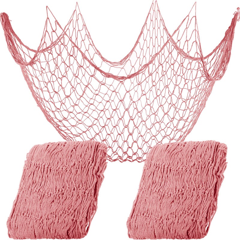 Shappy 2 Pcs Fish Net Decorative 80 x 40 Inch Wall Hanging Fishnet for Mermaid Pirate Nautical Under The Sea Party Decoration Ocean Themed Hawaii Beach Birthday Halloween Party SuppliesPink