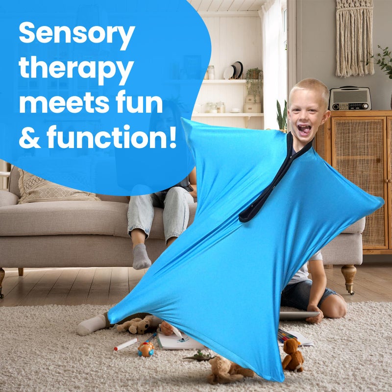 Sensory4u جوارب حسية للجسم للأطفال - كيس ضغط أزرق للتركيز والحركة والهدوء والتنسيق - بدلة مرنة للتوحد - صغيرة - Image 5