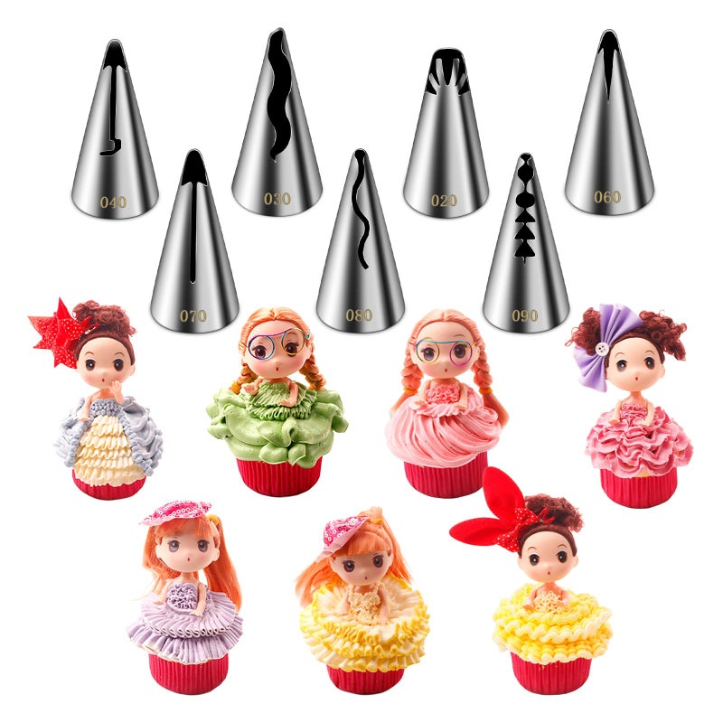Suuker 7 Pieces Pleated Skirt Piping Nozzles Set Stainless Steel Russian Nozzles Tips Piping Set For Pastry FondantCake Decorating Supplies Baking Set Tools