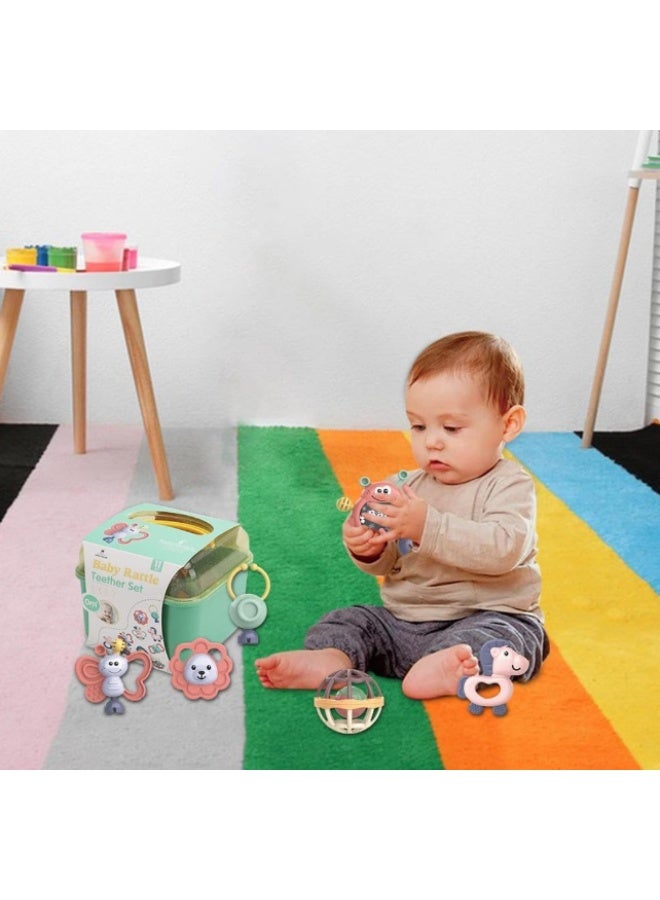 Baby Rattles and Teethers Set – 10PCS BPA-Free Baby Toys for 0-12 Months with Storage Box, Soft Silicone Teething Toys for Newborns, Rattle Sensory Toys for 3-6-12 Month Boys & Girls - Image 2