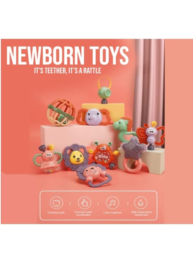 Baby Rattles and Teethers Set – 10PCS BPA-Free Baby Toys for 0-12 Months with Storage Box, Soft Silicone Teething Toys for Newborns, Rattle Sensory Toys for 3-6-12 Month Boys & Girls - Image 5