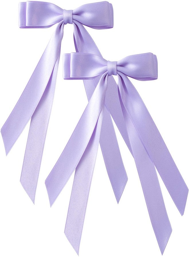 SmallCat 2 Pcs 5'' Purple Bows for Hair, Purple Hair Bow with Long Tail for Women, Long Ponytail, Wedding, Decoration - Image 1
