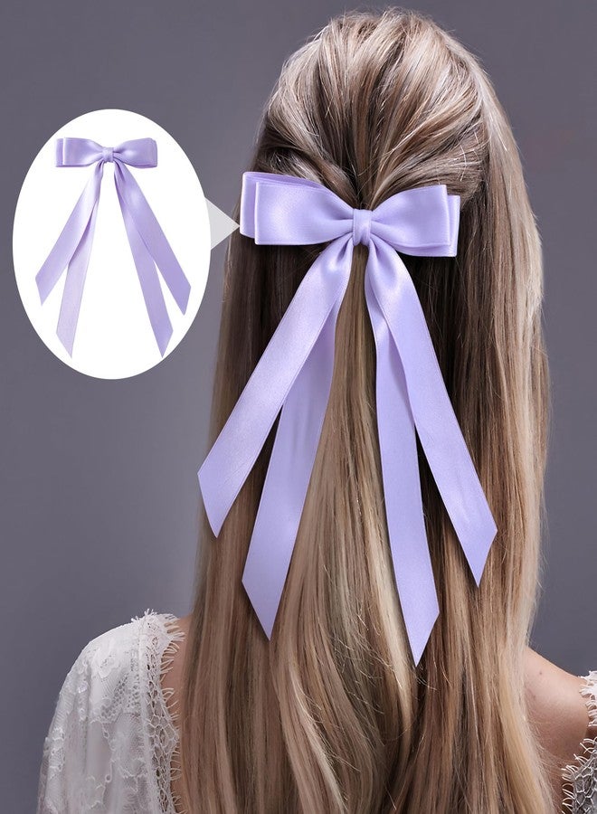 SmallCat 2 Pcs 5'' Purple Bows for Hair, Purple Hair Bow with Long Tail for Women, Long Ponytail, Wedding, Decoration - Image 3