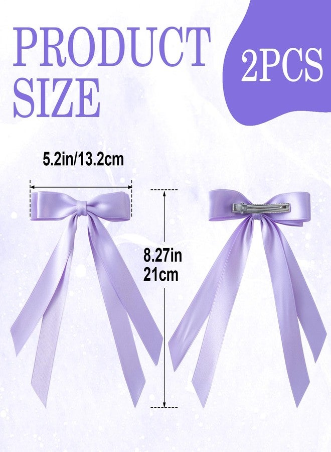 SmallCat 2 Pcs 5'' Purple Bows for Hair, Purple Hair Bow with Long Tail for Women, Long Ponytail, Wedding, Decoration - Image 2