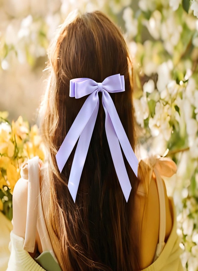 SmallCat 2 Pcs 5'' Purple Bows for Hair, Purple Hair Bow with Long Tail for Women, Long Ponytail, Wedding, Decoration - Image 5