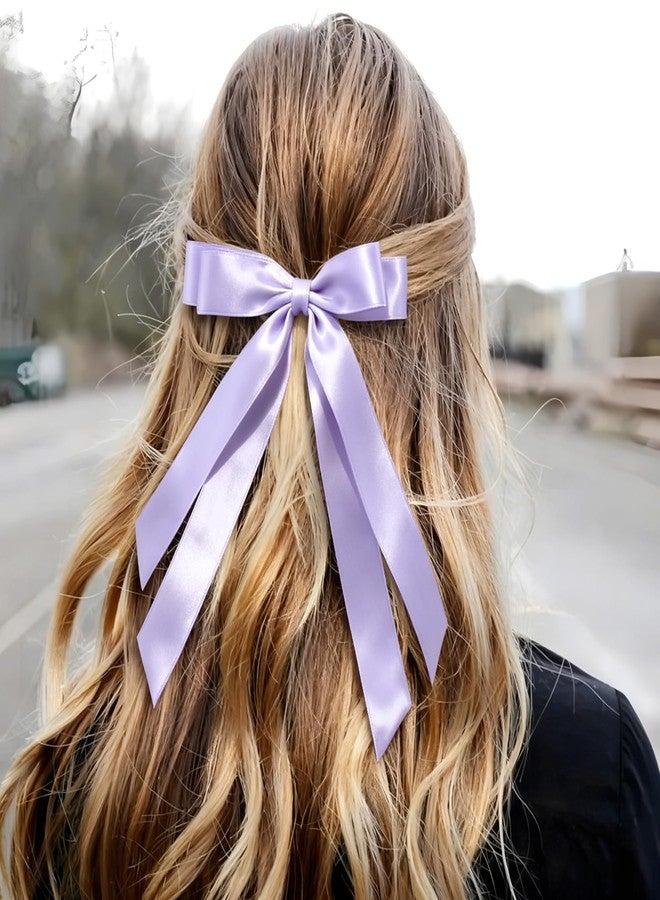SmallCat 2 Pcs 5'' Purple Bows for Hair, Purple Hair Bow with Long Tail for Women, Long Ponytail, Wedding, Decoration - Image 4