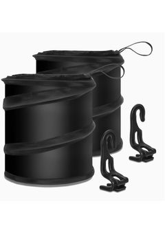 KASTWAVE 2PCS Collapsible Pop Up Car Trash Can Collapsible Camping Trash Can Universal Traveling Portable Garbage Bin Waste Basket Bin  Bin with 2 Car Seat Hook for Garbage to Organize Car Black  - Image 2