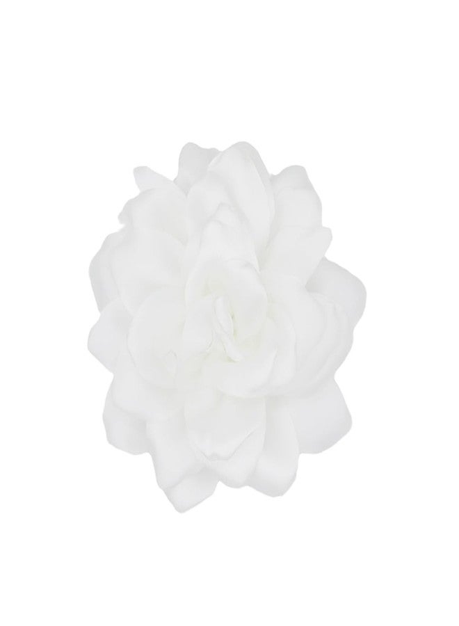 Dainty Satin Fabric Rose Flower Brooch Pin for Women Elegant Silk Camellia Brooch Extra Large Big Camellia Flower Brooch Lapel Pins Hair Clip Pins Wedding Party Dance Banquet Clothes Accessories Jewelry Gifts (White)