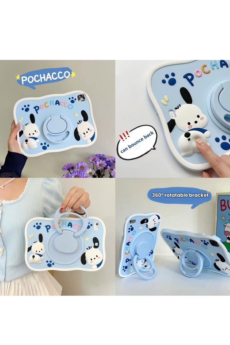 Pochacco iPAD Case for iPad Air6 11inch 2024 with 360°Rotatable Hand Strap/Stand, iPad Silicone Cover Air6 for Kids - Image 1