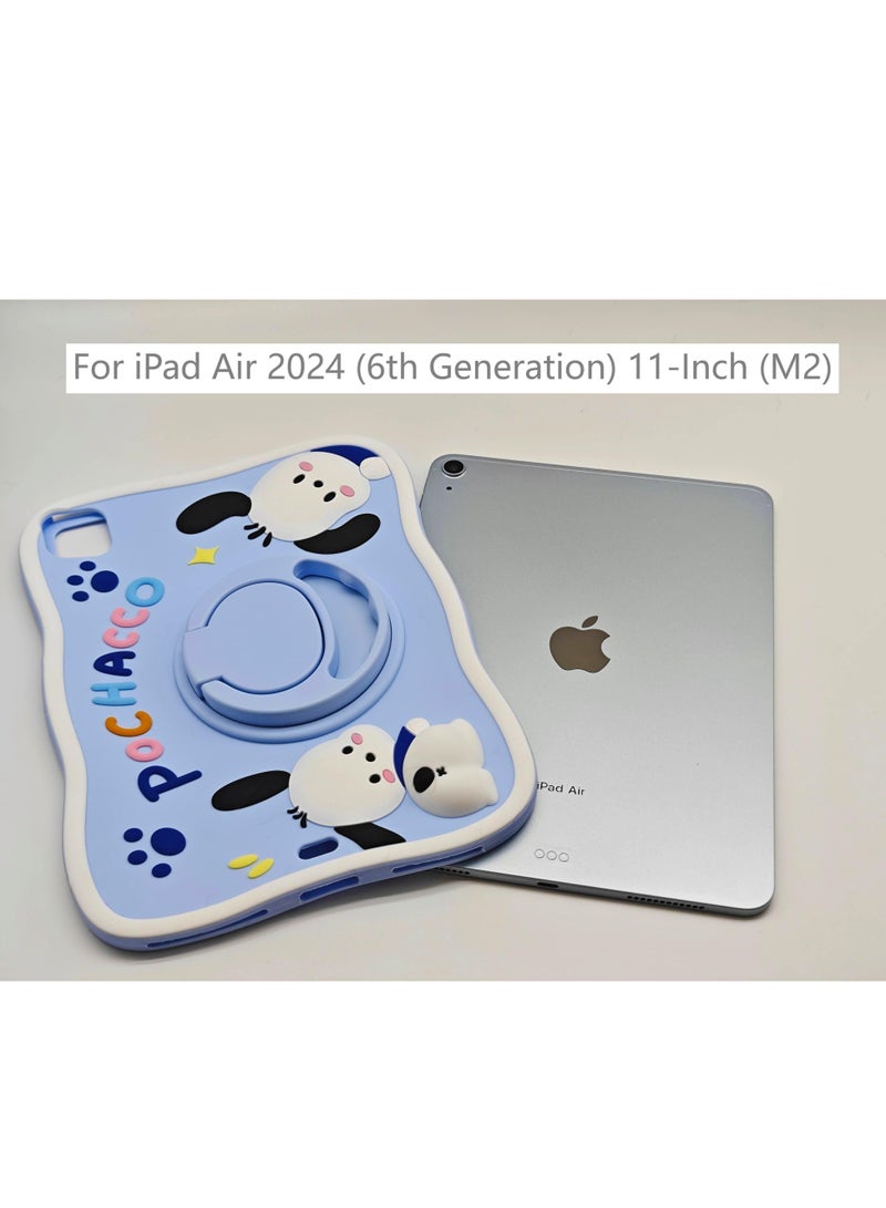 Pochacco iPAD Case for iPad Air6 11inch 2024 with 360°Rotatable Hand Strap/Stand, iPad Silicone Cover Air6 for Kids - Image 3