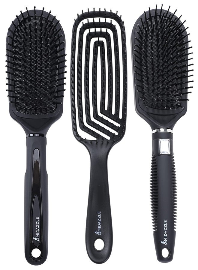Omidazzle Midazzle Premium Cushioned, Paddle And 3D Hair Brush For Men & Women - Pack Of 3 (Hb3-15-18) - Image 1